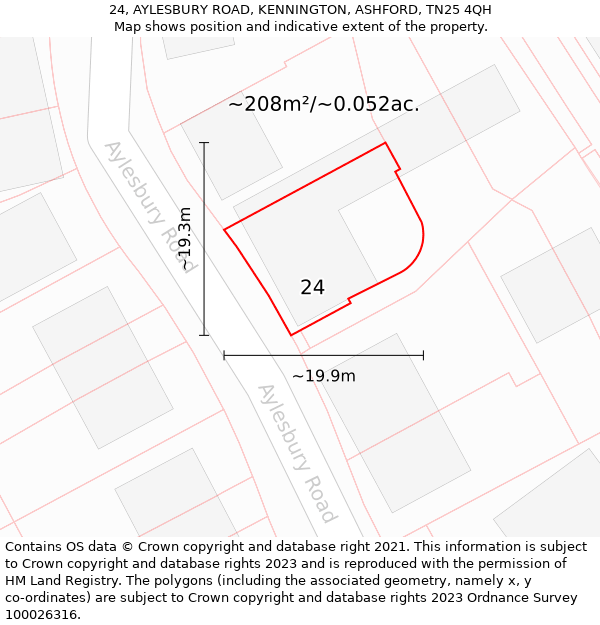 24, AYLESBURY ROAD, KENNINGTON, ASHFORD, TN25 4QH: Plot and title map