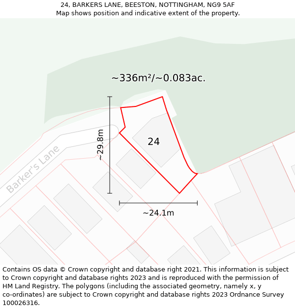 24, BARKERS LANE, BEESTON, NOTTINGHAM, NG9 5AF: Plot and title map