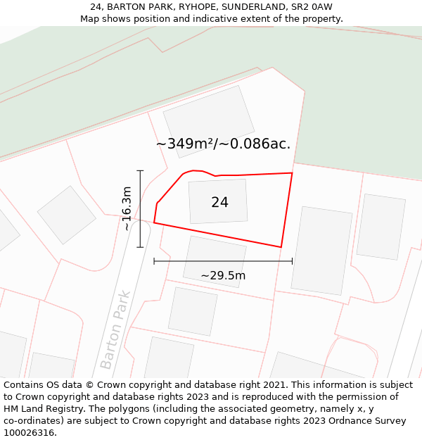 24, BARTON PARK, RYHOPE, SUNDERLAND, SR2 0AW: Plot and title map