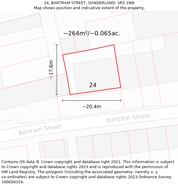 24, BARTRAM STREET, SUNDERLAND, SR5 1NN: Plot and title map