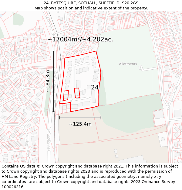 24, BATESQUIRE, SOTHALL, SHEFFIELD, S20 2GS: Plot and title map