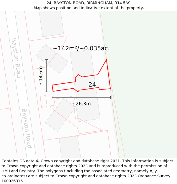 24, BAYSTON ROAD, BIRMINGHAM, B14 5AS: Plot and title map