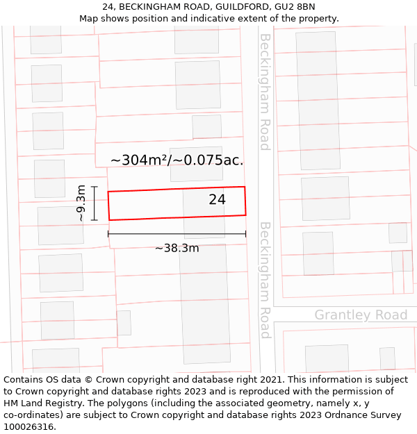 24, BECKINGHAM ROAD, GUILDFORD, GU2 8BN: Plot and title map