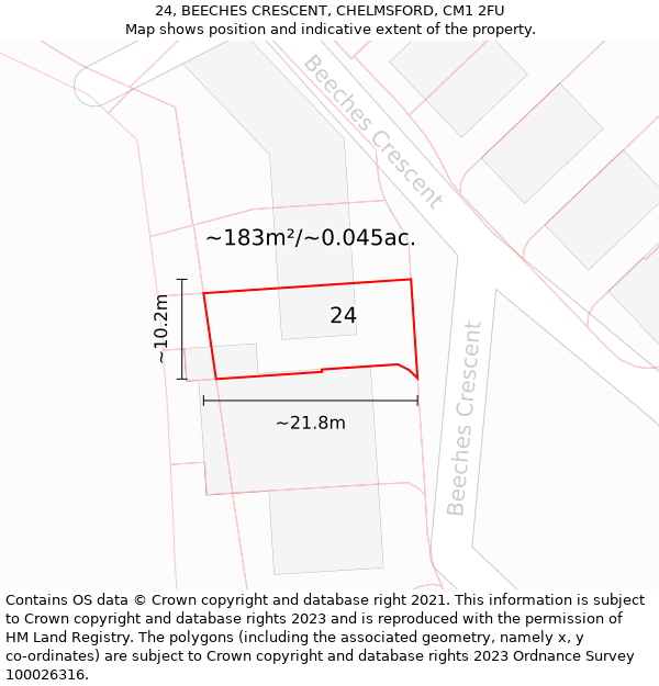 24, BEECHES CRESCENT, CHELMSFORD, CM1 2FU: Plot and title map