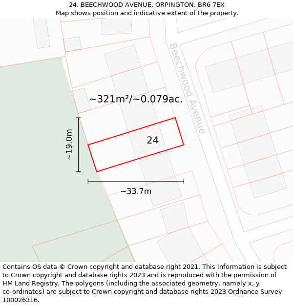 24, BEECHWOOD AVENUE, ORPINGTON, BR6 7EX: Plot and title map
