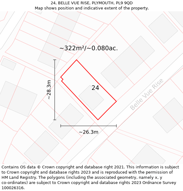 24, BELLE VUE RISE, PLYMOUTH, PL9 9QD: Plot and title map