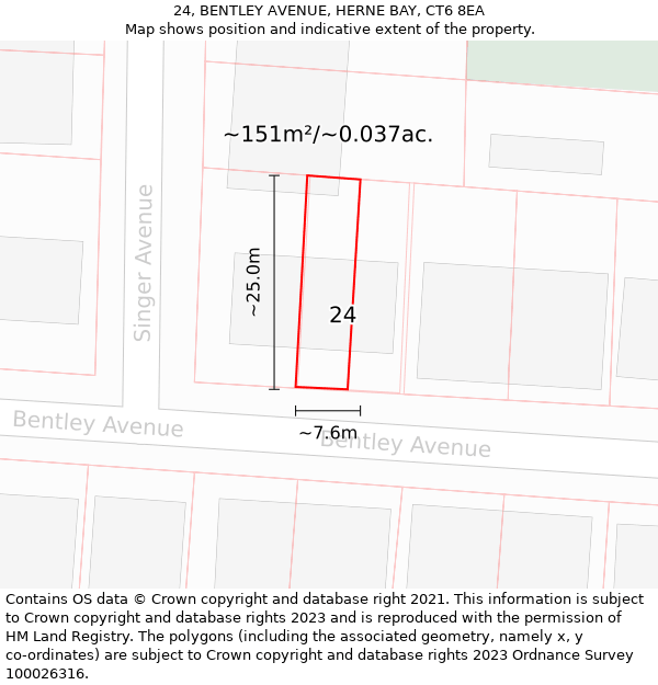 24, BENTLEY AVENUE, HERNE BAY, CT6 8EA: Plot and title map