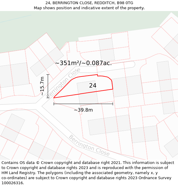 24, BERRINGTON CLOSE, REDDITCH, B98 0TG: Plot and title map