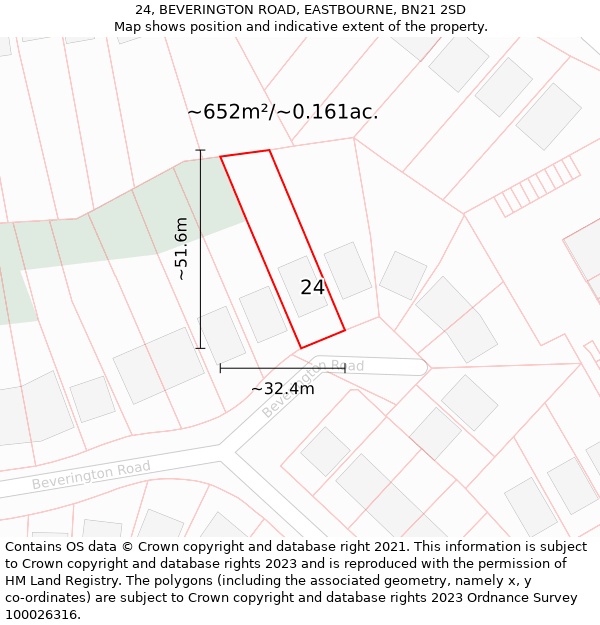 24, BEVERINGTON ROAD, EASTBOURNE, BN21 2SD: Plot and title map