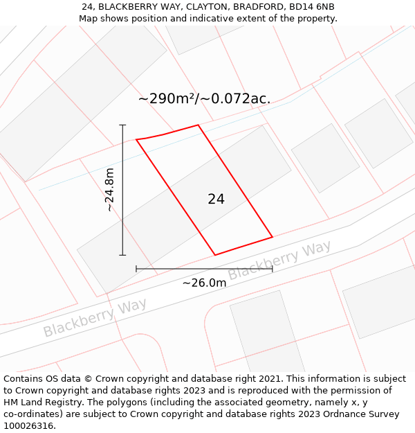 24, BLACKBERRY WAY, CLAYTON, BRADFORD, BD14 6NB: Plot and title map