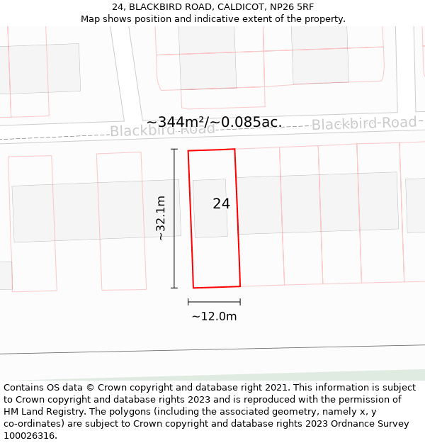 24, BLACKBIRD ROAD, CALDICOT, NP26 5RF: Plot and title map