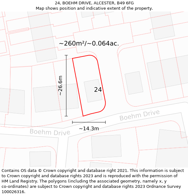 24, BOEHM DRIVE, ALCESTER, B49 6FG: Plot and title map