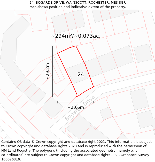 24, BOGARDE DRIVE, WAINSCOTT, ROCHESTER, ME3 8GR: Plot and title map