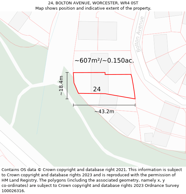 24, BOLTON AVENUE, WORCESTER, WR4 0ST: Plot and title map