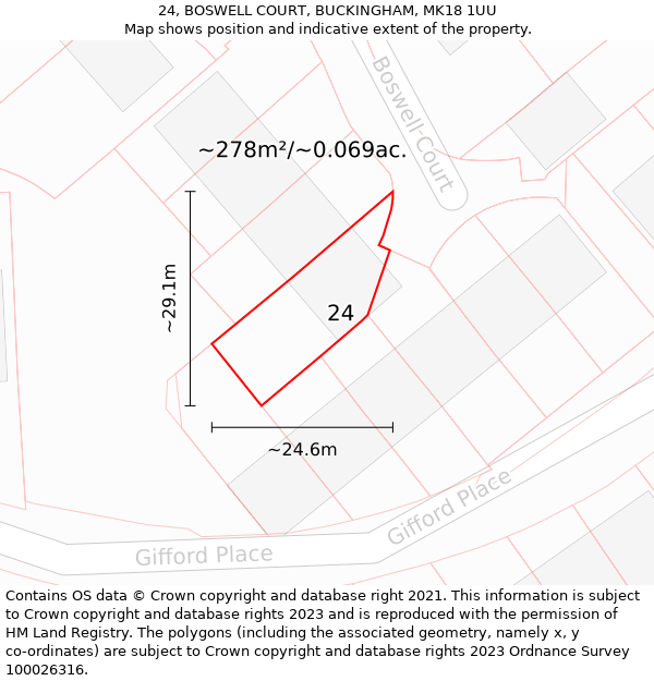 24, BOSWELL COURT, BUCKINGHAM, MK18 1UU: Plot and title map