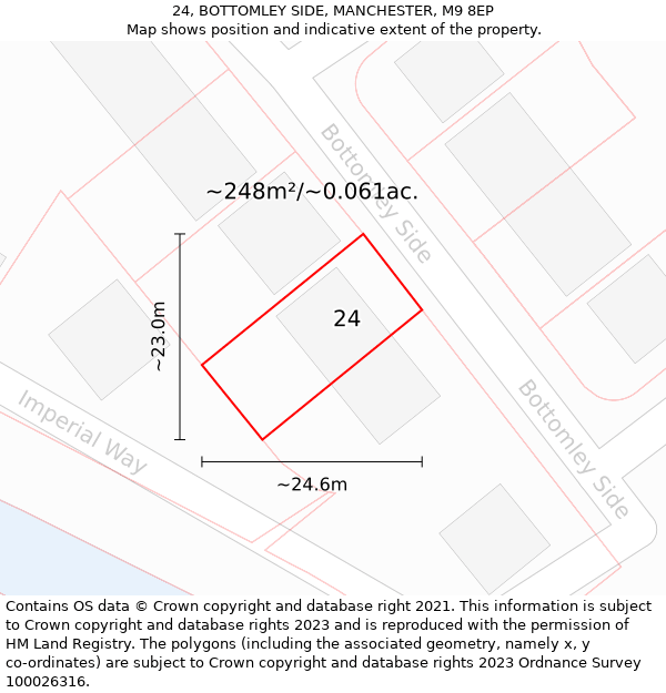 24, BOTTOMLEY SIDE, MANCHESTER, M9 8EP: Plot and title map