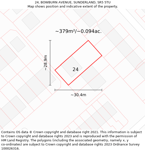 24, BOWBURN AVENUE, SUNDERLAND, SR5 5TU: Plot and title map