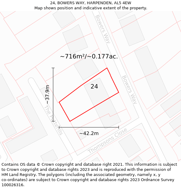 24, BOWERS WAY, HARPENDEN, AL5 4EW: Plot and title map