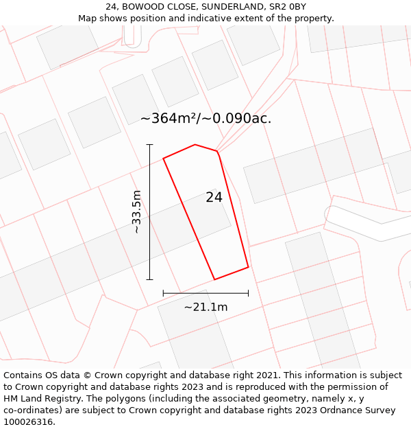 24, BOWOOD CLOSE, SUNDERLAND, SR2 0BY: Plot and title map