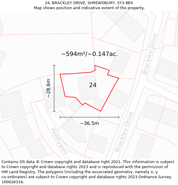 24, BRACKLEY DRIVE, SHREWSBURY, SY3 8BX: Plot and title map