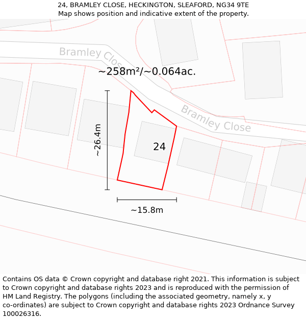 24, BRAMLEY CLOSE, HECKINGTON, SLEAFORD, NG34 9TE: Plot and title map