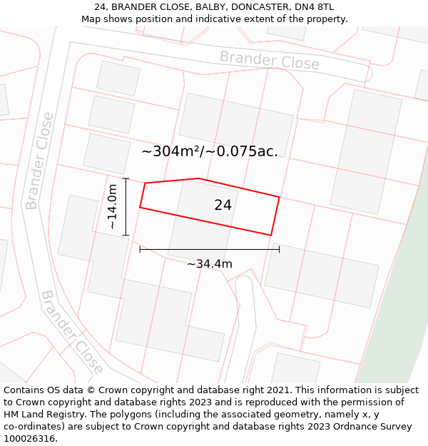 24, BRANDER CLOSE, BALBY, DONCASTER, DN4 8TL: Plot and title map