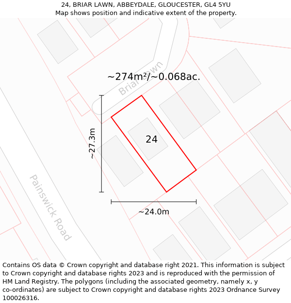 24, BRIAR LAWN, ABBEYDALE, GLOUCESTER, GL4 5YU: Plot and title map