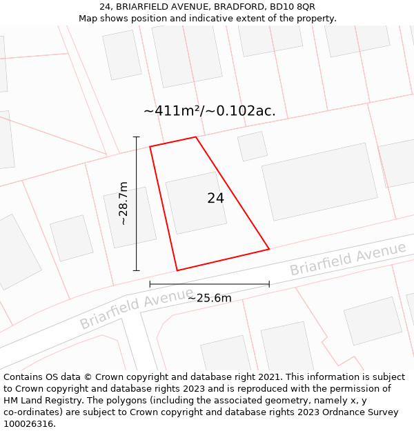 24, BRIARFIELD AVENUE, BRADFORD, BD10 8QR: Plot and title map