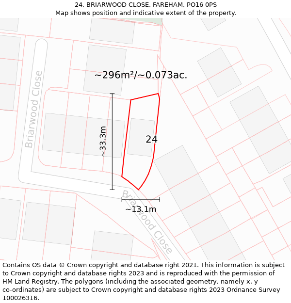24, BRIARWOOD CLOSE, FAREHAM, PO16 0PS: Plot and title map