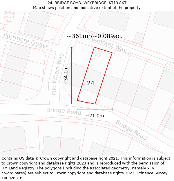 24, BRIDGE ROAD, WEYBRIDGE, KT13 8XT: Plot and title map