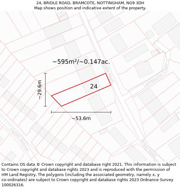 24, BRIDLE ROAD, BRAMCOTE, NOTTINGHAM, NG9 3DH: Plot and title map