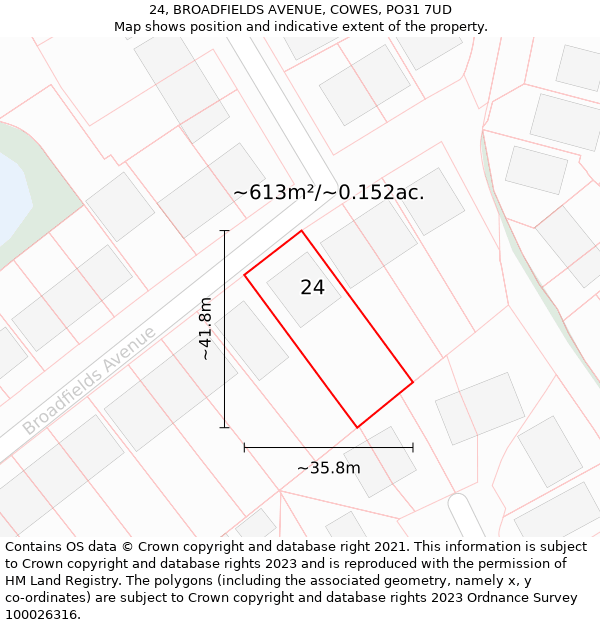 24, BROADFIELDS AVENUE, COWES, PO31 7UD: Plot and title map