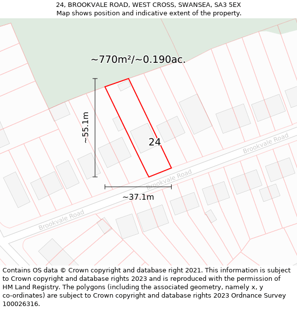 24, BROOKVALE ROAD, WEST CROSS, SWANSEA, SA3 5EX: Plot and title map