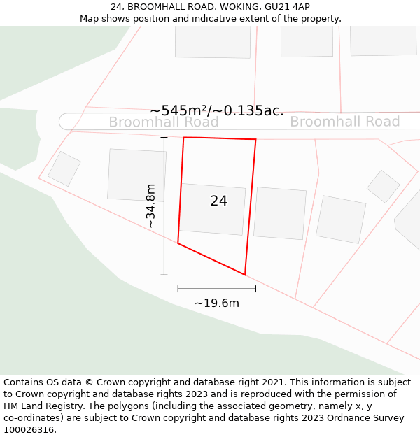 24, BROOMHALL ROAD, WOKING, GU21 4AP: Plot and title map