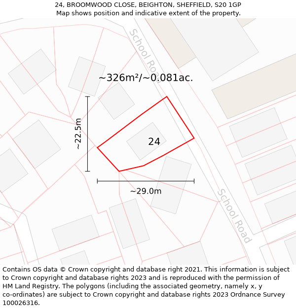 24, BROOMWOOD CLOSE, BEIGHTON, SHEFFIELD, S20 1GP: Plot and title map