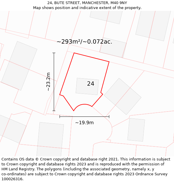 24, BUTE STREET, MANCHESTER, M40 9NY: Plot and title map