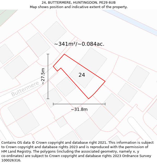 24, BUTTERMERE, HUNTINGDON, PE29 6UB: Plot and title map