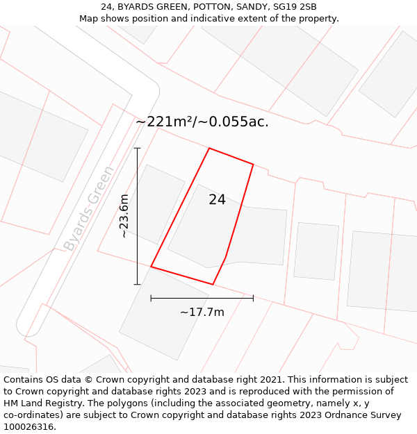 24, BYARDS GREEN, POTTON, SANDY, SG19 2SB: Plot and title map