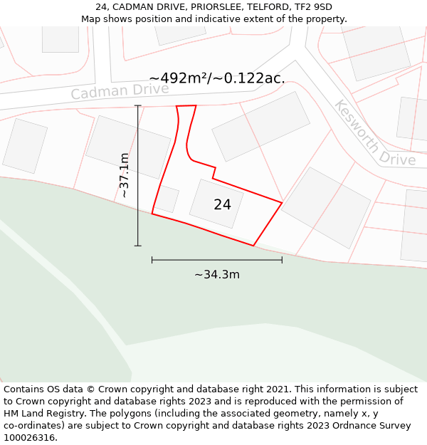 24, CADMAN DRIVE, PRIORSLEE, TELFORD, TF2 9SD: Plot and title map