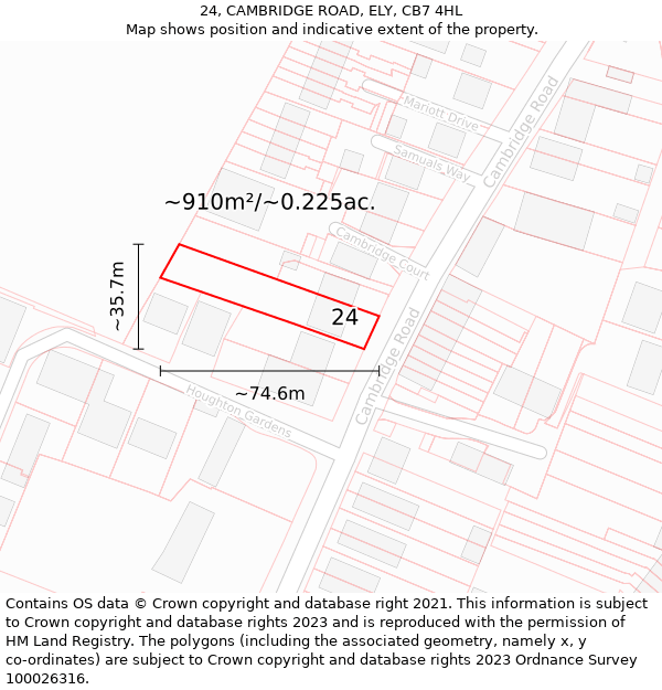 24, CAMBRIDGE ROAD, ELY, CB7 4HL: Plot and title map