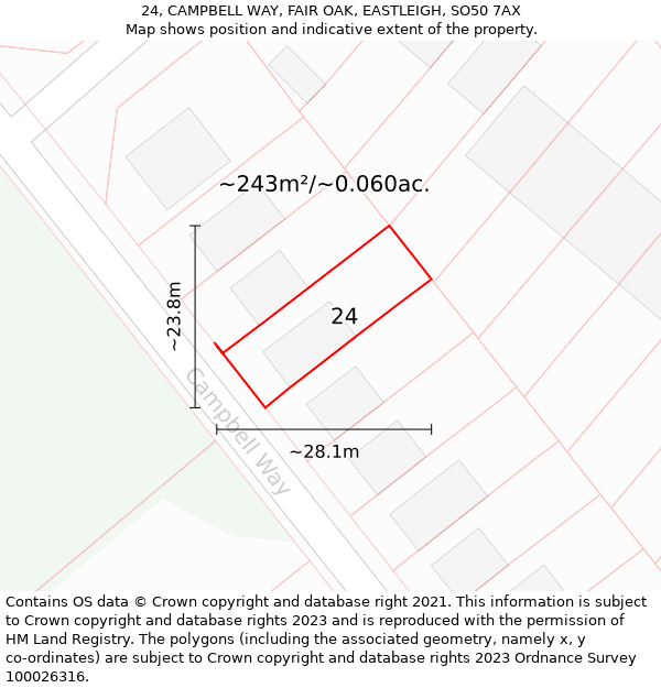 24, CAMPBELL WAY, FAIR OAK, EASTLEIGH, SO50 7AX: Plot and title map