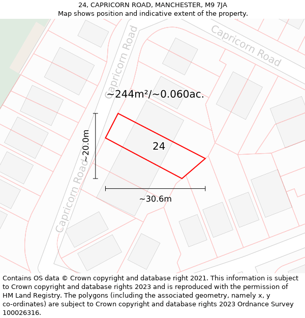 24, CAPRICORN ROAD, MANCHESTER, M9 7JA: Plot and title map