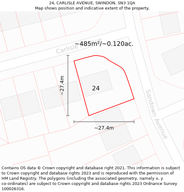 24, CARLISLE AVENUE, SWINDON, SN3 1QA: Plot and title map