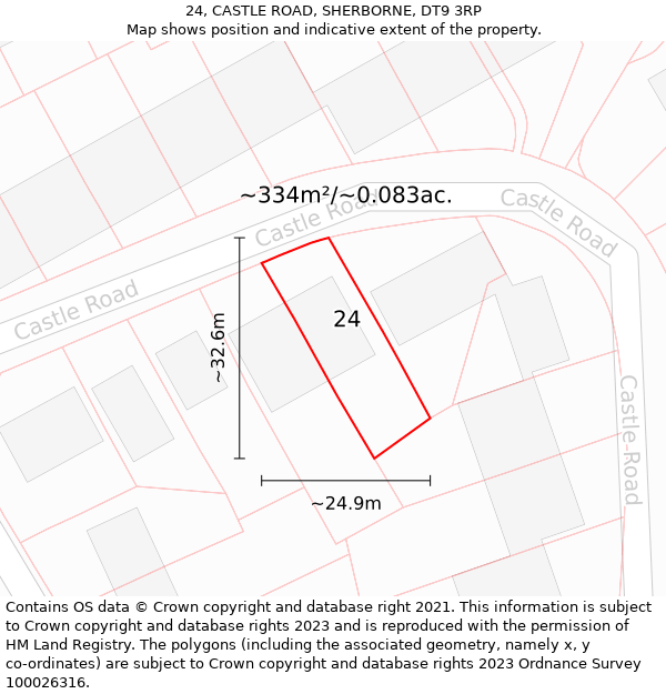 24, CASTLE ROAD, SHERBORNE, DT9 3RP: Plot and title map