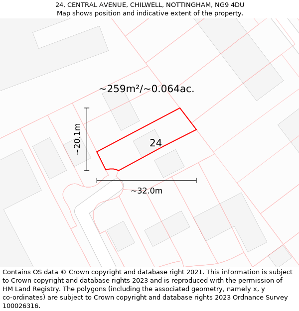 24, CENTRAL AVENUE, CHILWELL, NOTTINGHAM, NG9 4DU: Plot and title map