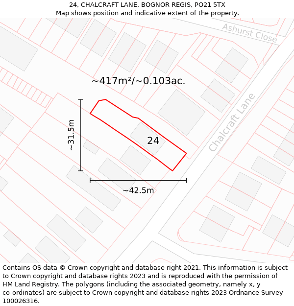 24, CHALCRAFT LANE, BOGNOR REGIS, PO21 5TX: Plot and title map