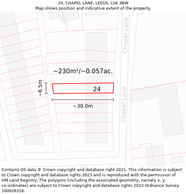 24, CHAPEL LANE, LEEDS, LS6 3BW: Plot and title map