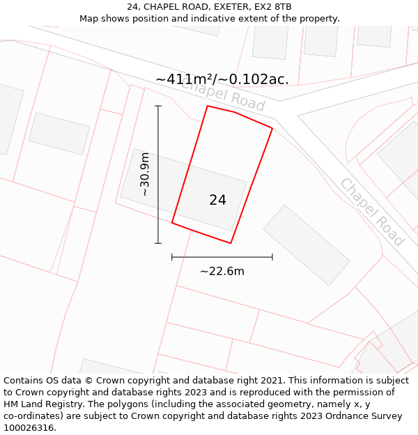 24, CHAPEL ROAD, EXETER, EX2 8TB: Plot and title map