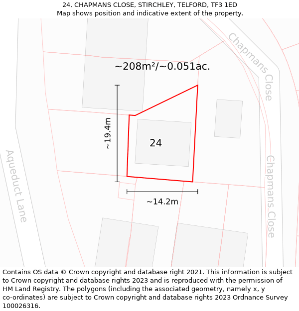 24, CHAPMANS CLOSE, STIRCHLEY, TELFORD, TF3 1ED: Plot and title map