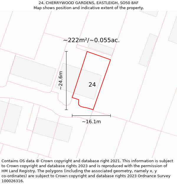 24, CHERRYWOOD GARDENS, EASTLEIGH, SO50 8AF: Plot and title map